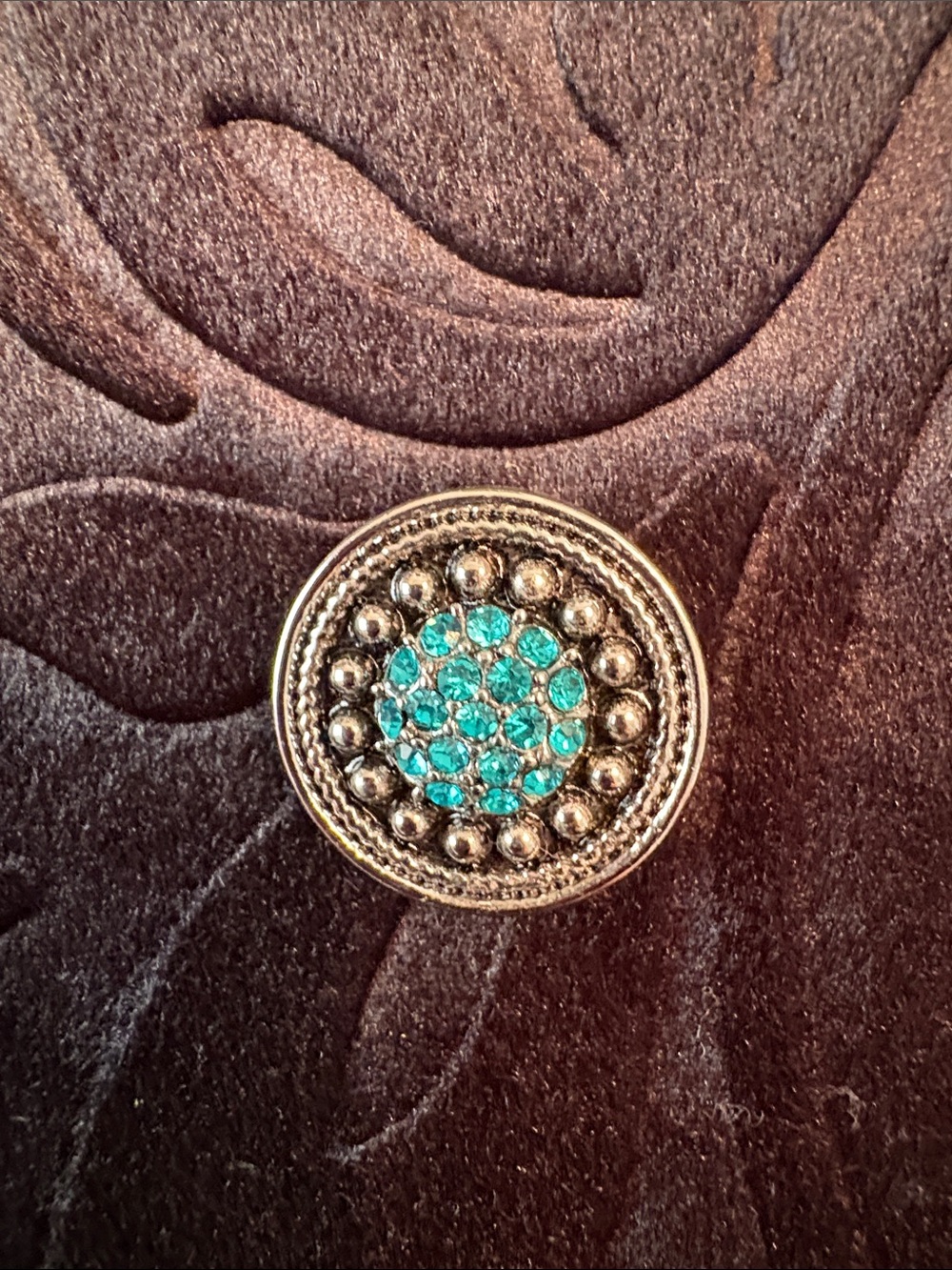 Turquoise Crystal Round Ginger Snap Insert - Silver-Tone 18MM